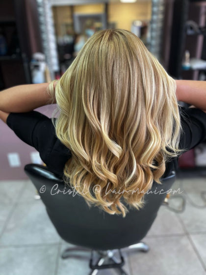 Blonde teardrop balayage technique - advanced color artistry by Cristal D.