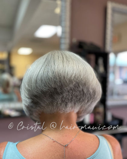 Graduated A-line bob back view showing precision cut graduation by Cristal D.